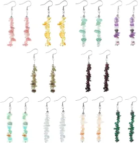 10 Pairs Natural Stone Beaded Dangle Earrings for Women Colorful Crystal Drop Hook Earrings Chakra Gemstone Chip Earrings Set Meditation Yoga Jewelry
