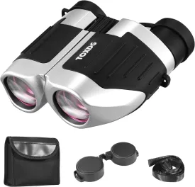 12x25 Compact Binoculars for Kids and Adults - High Powered Large View Waterproof Binoculars with Clear Low Light Vision, Easy Focus for Bird Watching, Hunting, Travel (Silver)