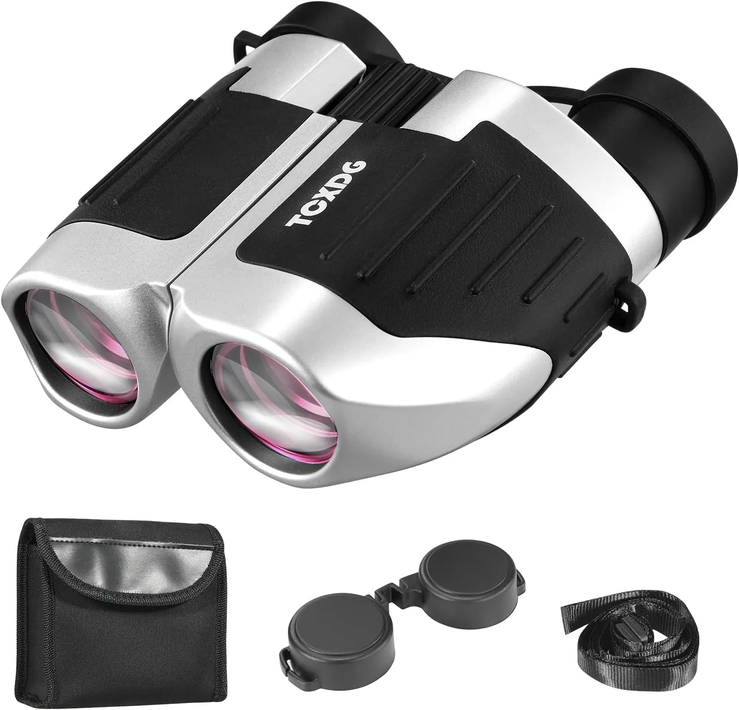 12x25 Compact Binoculars for Kids and Adults - High Powered Large View Waterproof Binoculars with Clear Low Light Vision, Easy Focus for Bird Watching, Hunting, Travel (Silver)