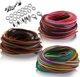 66 Yards 60 Colors Suede Cord Jewelry Making Kit with Cord Ends, Jump Rings and Lobster Clasps, Faux Leather Cord String Thread for Bracelet/Necklace/Dream Catcher/Beading and DIY Crafts
