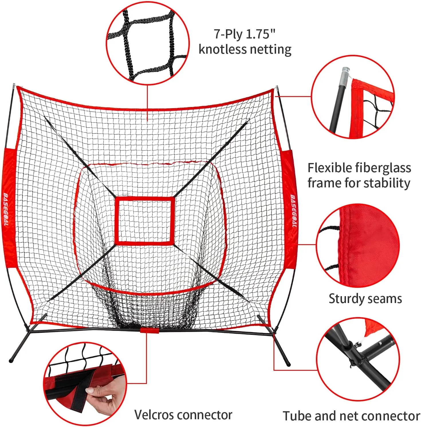 7'7' Baseball Softball Practice Net,Baseball Backstop,with Batting Tee,for Hitting Pitching Batting Catching with Bow Frame,Bonus Strike Zone