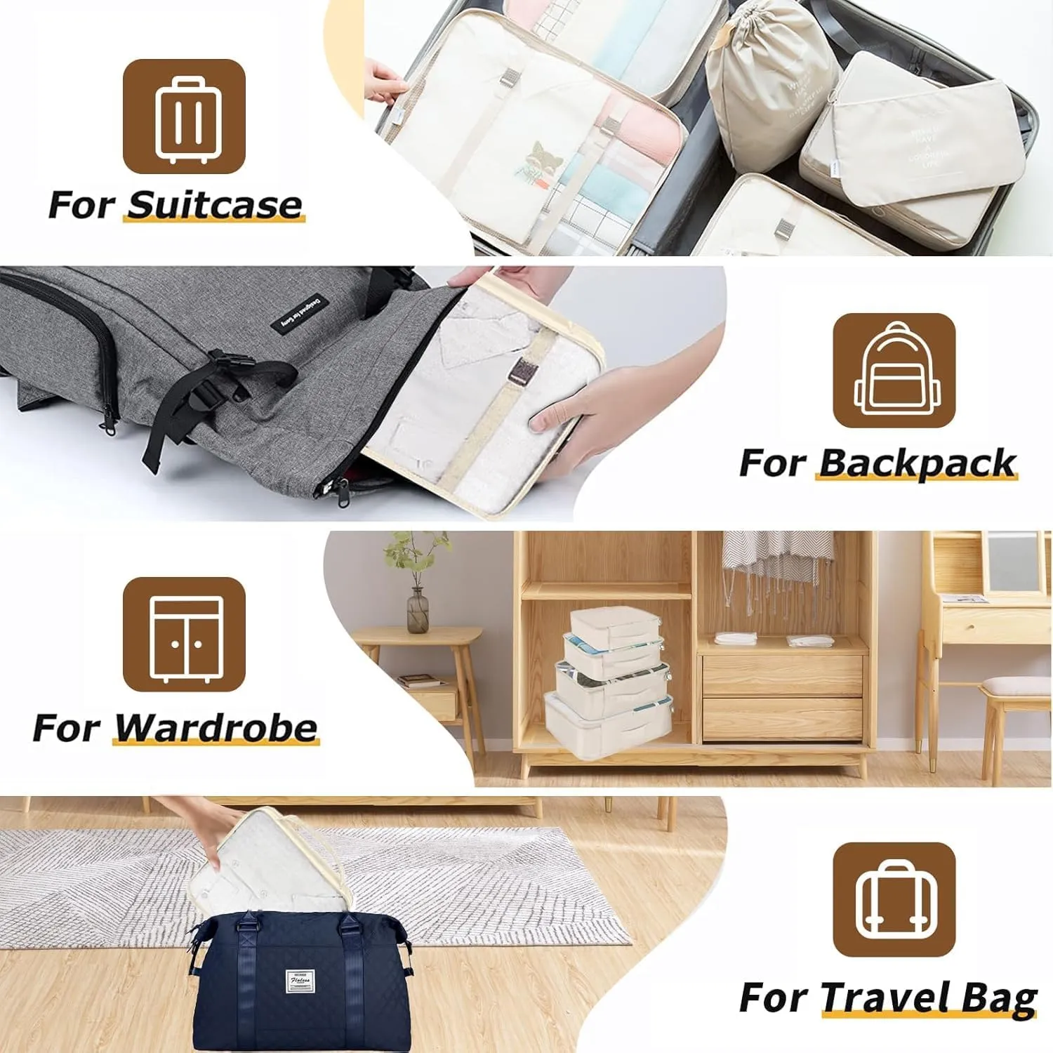 8 Set Packing Cubes for Suitcases Travel Luggage Packing Organizers,Travel Accessories Essentials Luggage Organizer with Shoe/Tioletry/Laundry Bag