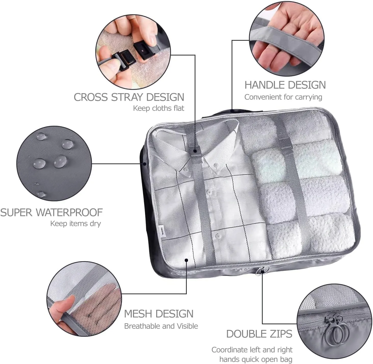 8 Set Packing Cubes for Suitcases Travel Luggage Packing Organizers,Travel Essentials Accessories Luggage Organizer with Shoe Bag Tioletry/Laundry BagGrey