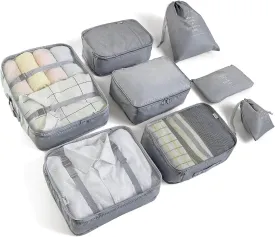 8 Set Packing Cubes for Suitcases Travel Luggage Packing Organizers,Travel Essentials Accessories Luggage Organizer with Shoe Bag Tioletry/Laundry BagGrey