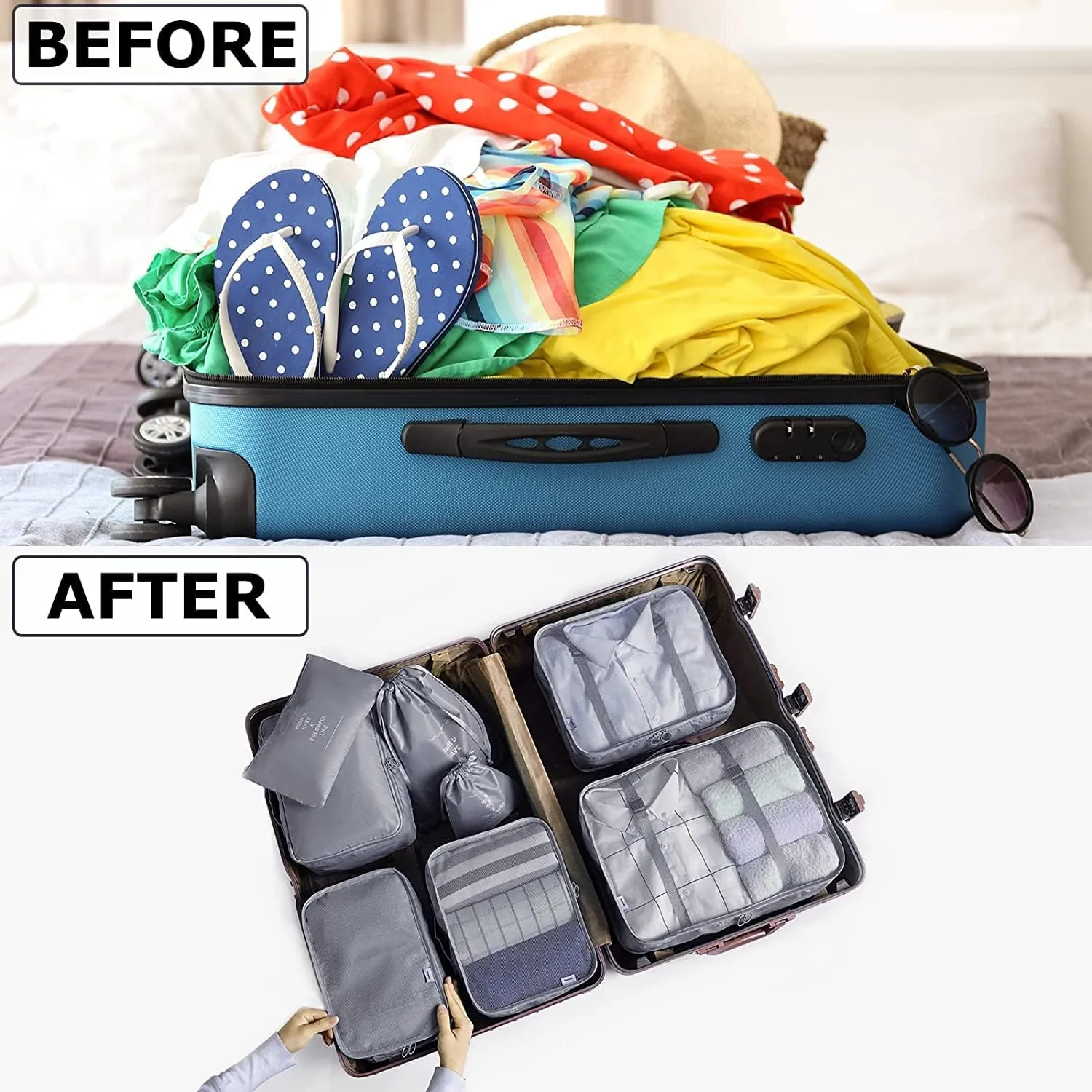 8 Set Packing Cubes for Suitcases Travel Luggage Packing Organizers,Travel Essentials Accessories Luggage Organizer with Shoe Bag Tioletry/Laundry BagGrey