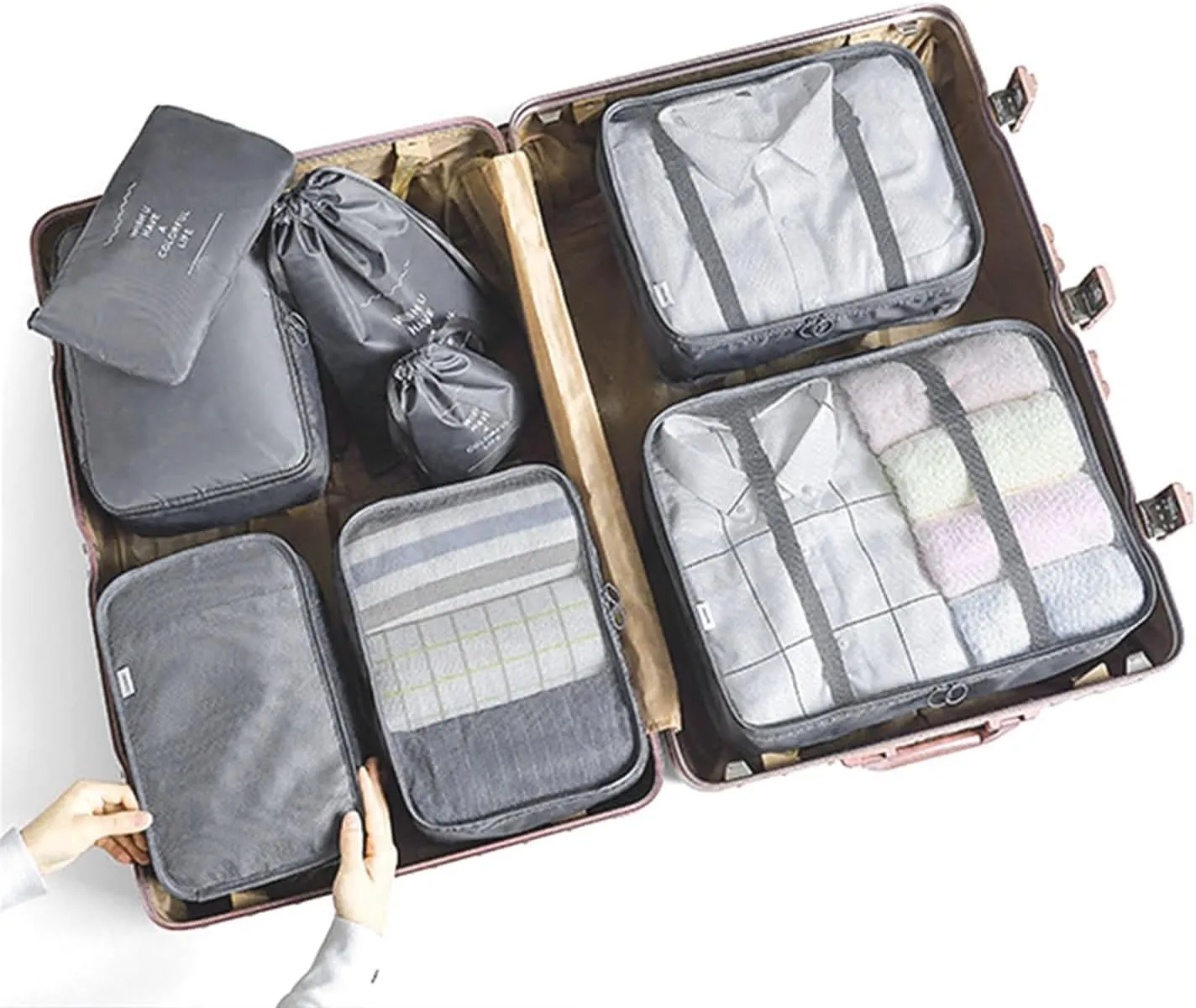 8 Set Packing Cubes for Suitcases Travel Luggage Packing Organizers,Travel Essentials Accessories Luggage Organizer with Shoe Bag Tioletry/Laundry BagGrey