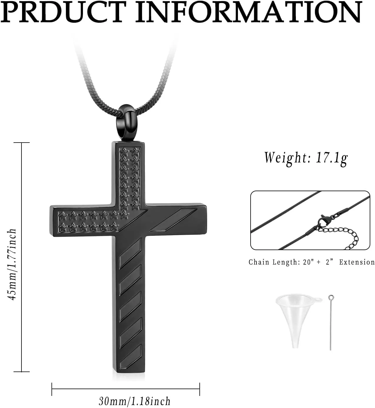 American Flag Cross Urn Necklace for Ashes for Men Women Cremation Jewelry Religious Cross Ashes Keepsake Memorial Jewelry of Loved One