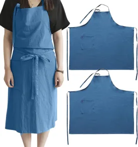 Aprons, Apron for Women Men 2Pcs 39x37 Minimalist Blue Apron with Waist Tie & Front Pocket Breathable Comfortable Cotton Aprons for Cooking, Gardening, Craft
