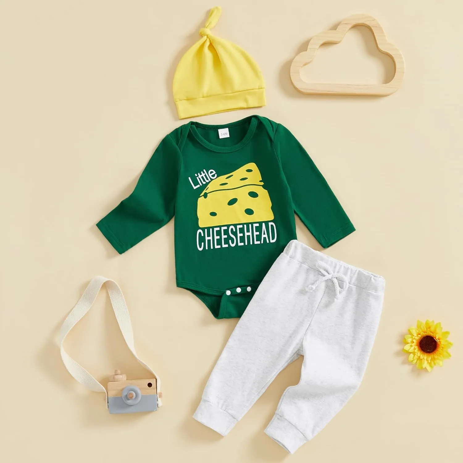 BemeyourBBs Newborn Baby Boy Girl Football Outfit Game Day Long Sleeve Romper Pants Set with Beanie Hat Fall Winter Clothes