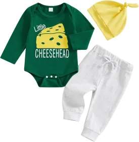 BemeyourBBs Newborn Baby Boy Girl Football Outfit Game Day Long Sleeve Romper Pants Set with Beanie Hat Fall Winter Clothes