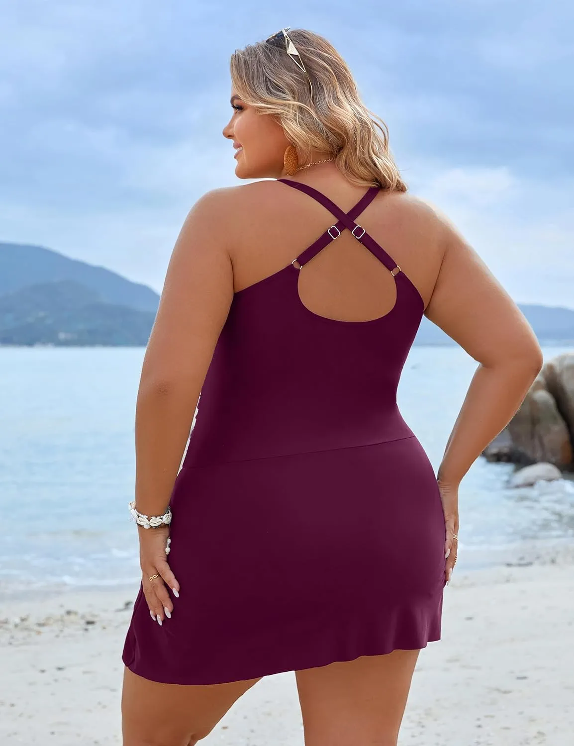 Blooming Jelly Women Plus Size Swim Dress Swimsuit One Piece Tummy Control Bathing Suits Modest Criss Cross Swim Suits