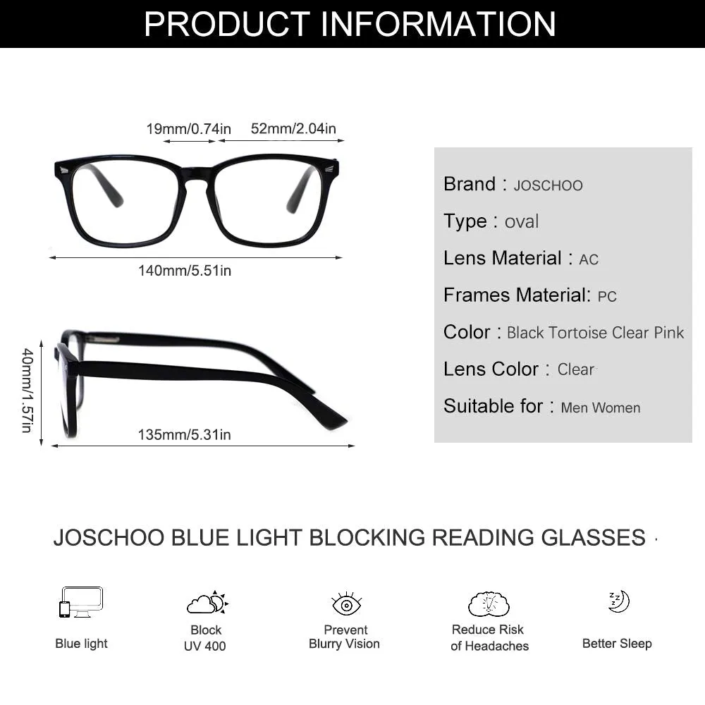 Blue Light Blocking Reading Glasses Women Men Anti Eyestrain Computer Glasses Readers Clear 3.0 x