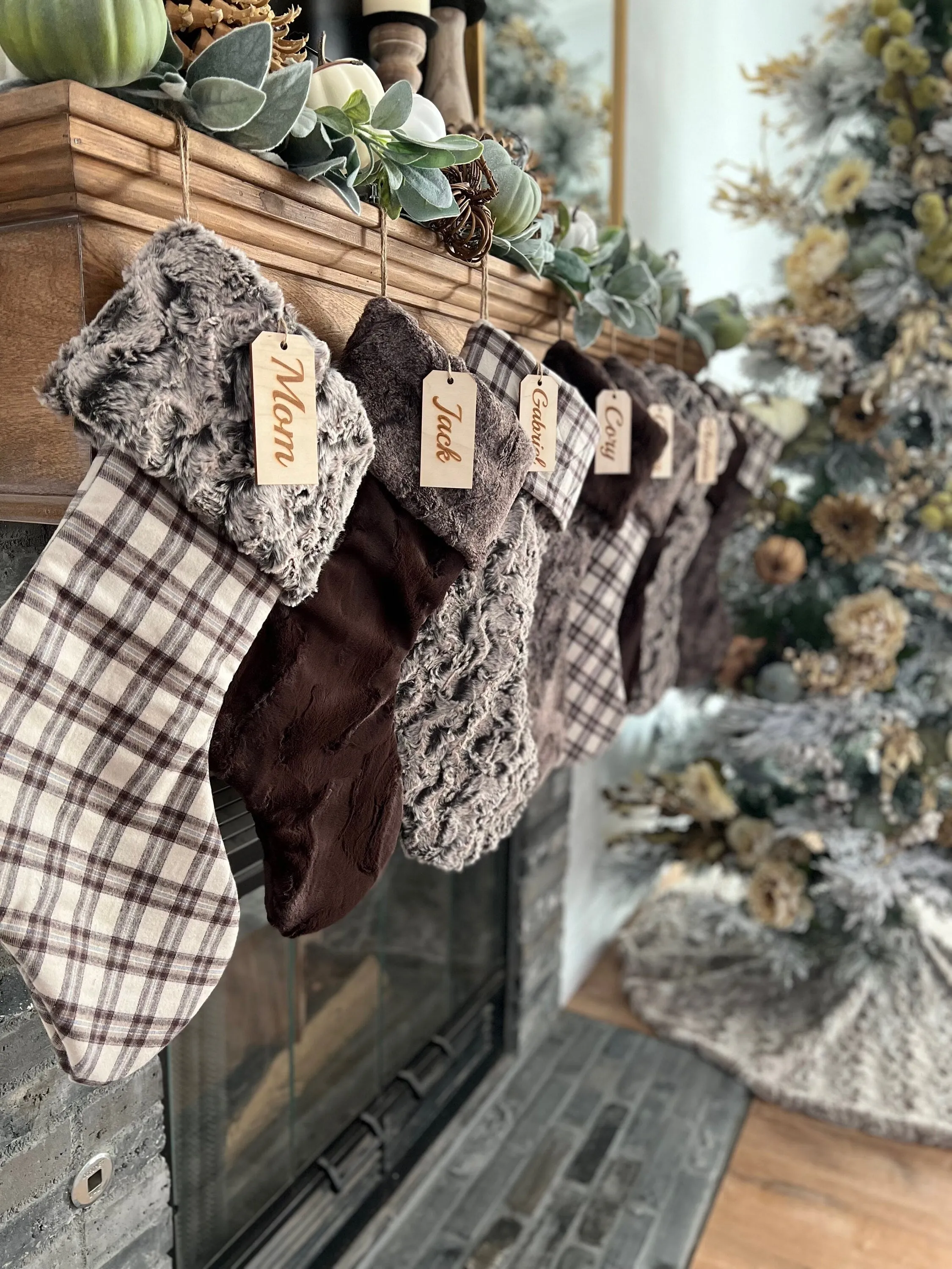 Brown Plaid Christmas Stocking - Personalized