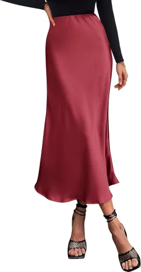 BTFBM 2025 Women Summer Spring Long Satin Skirt Silk Elegant High Waist Cocktail Party Wedding Flowy A-Line Midi Skirts