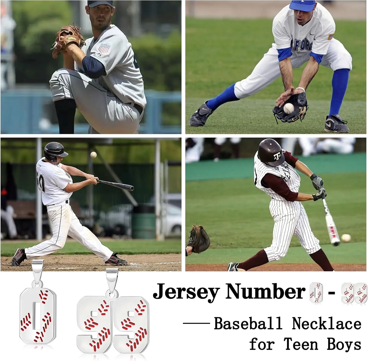Btysun Baseball Necklaces Baseball Jersey Number 0-99 Charms Pendant Stainless Steel Necklace for Men Baseball Gifts Dad Husband Christmas Gift for Him Mens Jewelry