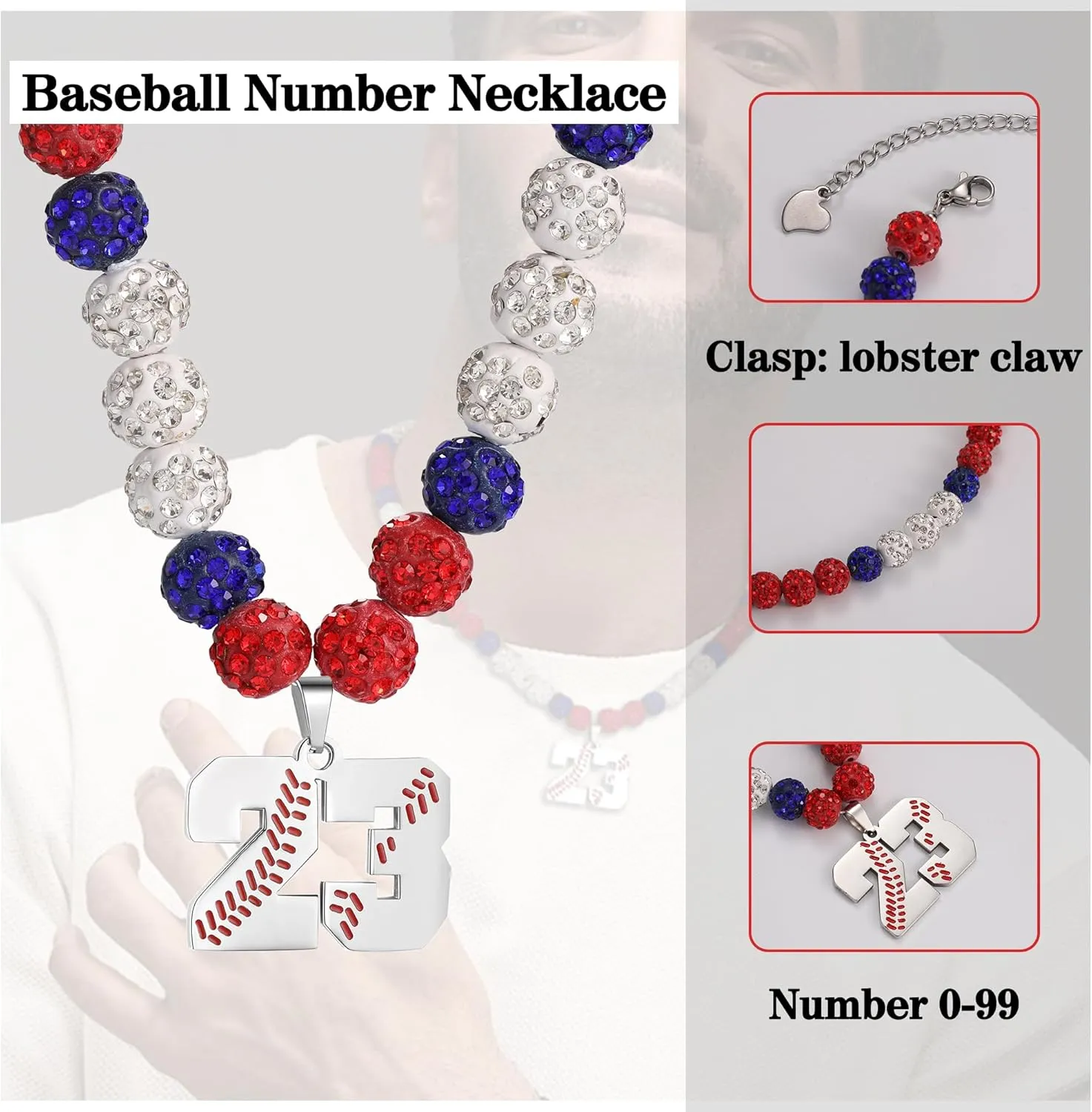 Btysun Baseball Necklaces Baseball Jersey Number 0-99 Charms Pendant Stainless Steel Necklace for Men Baseball Gifts Dad Husband Christmas Gift for Him Mens Jewelry