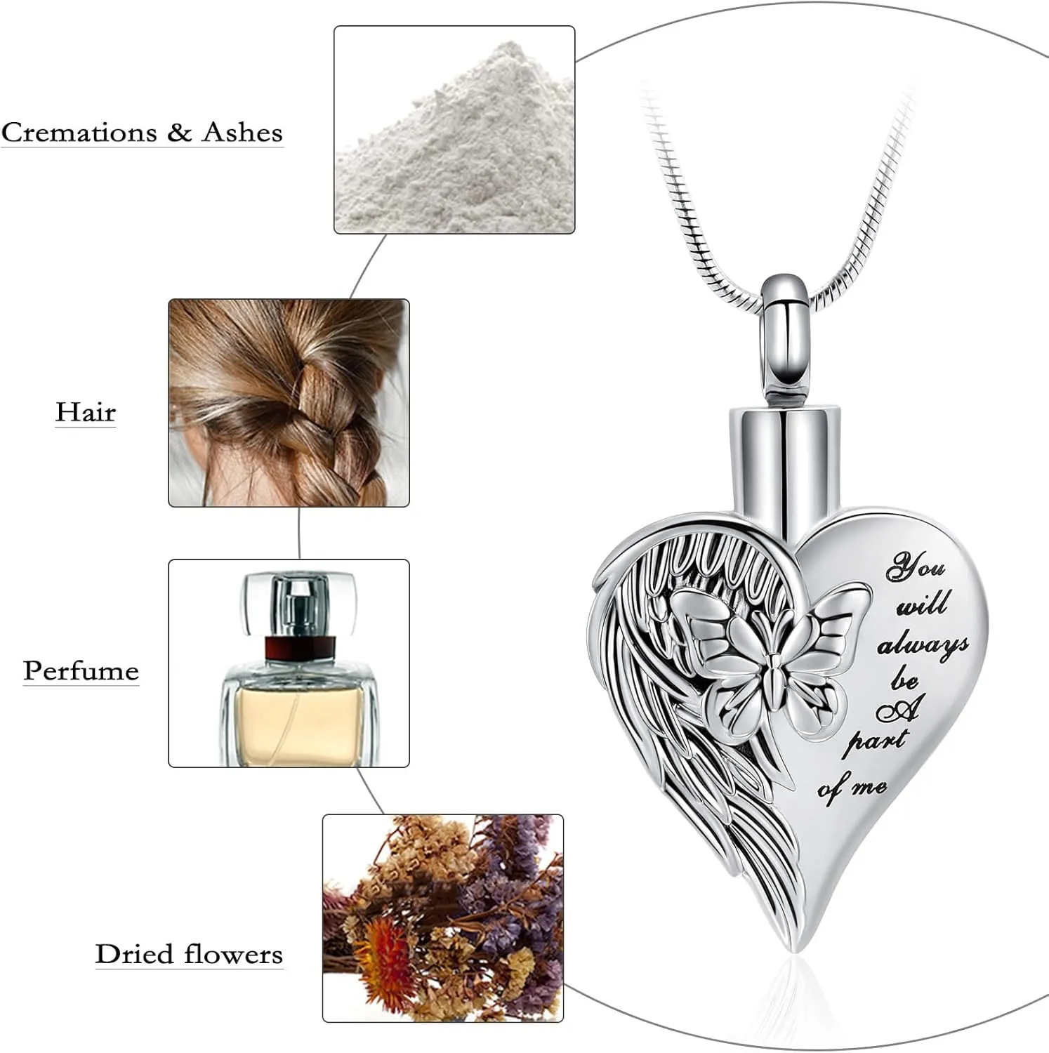 Butterfly Urn Necklace Pendant for Human Ashes Butterfly Heart Cremation Jewelry for Women Men Memorial Keepsakes Pendant Locket Ash Holder