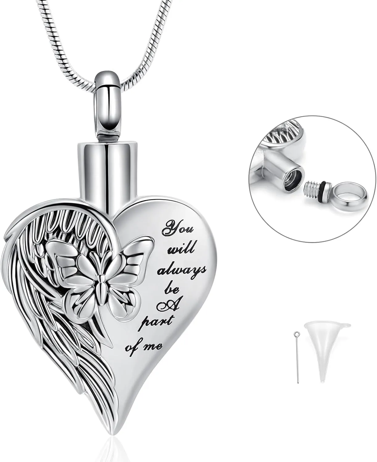 Butterfly Urn Necklace Pendant for Human Ashes Butterfly Heart Cremation Jewelry for Women Men Memorial Keepsakes Pendant Locket Ash Holder