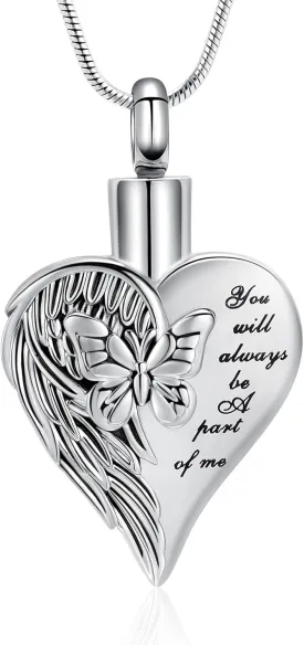 Butterfly Urn Necklace Pendant for Human Ashes Butterfly Heart Cremation Jewelry for Women Men Memorial Keepsakes Pendant Locket Ash Holder