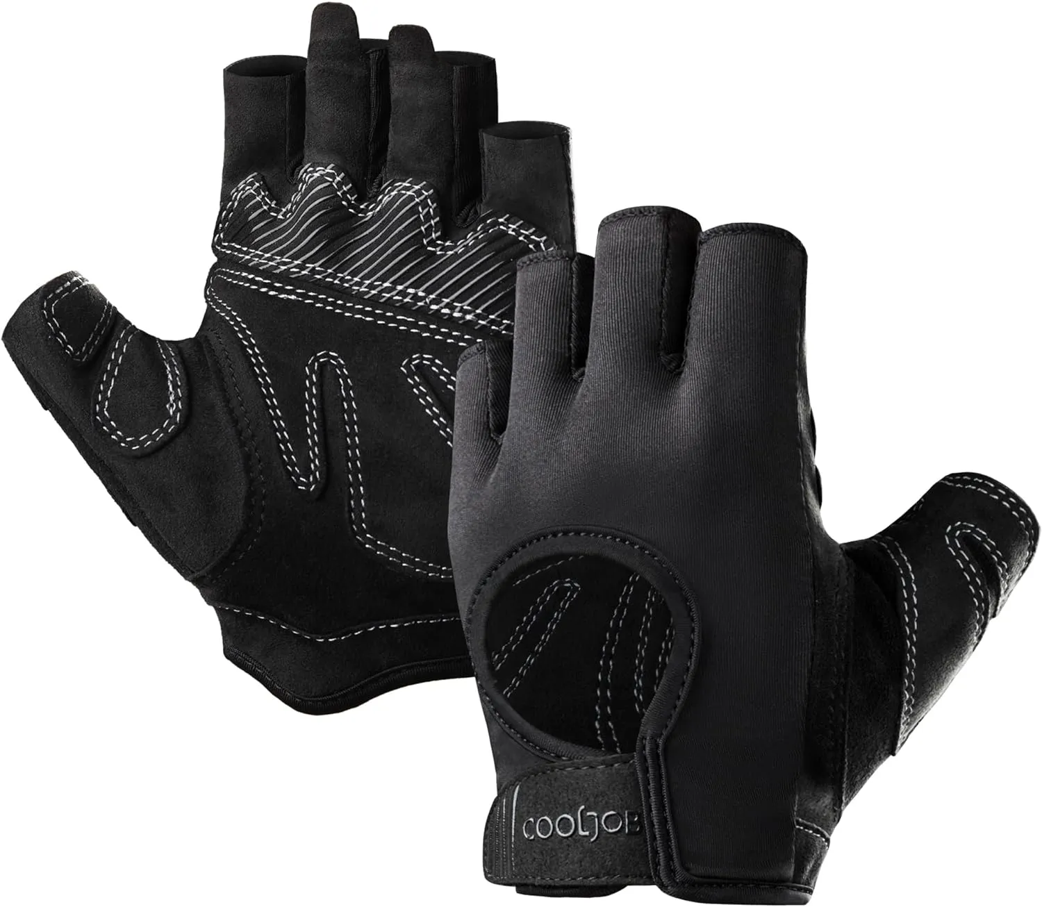 COOLJOB Ultra-Thin Workout Gloves for Men, Anti-Slip Grip Gloves for Cycling Running Biking Driving Gaming, Fingerless Exercise Gloves for Gym Sports Fitness, Breathable Lightwegiht for Summer, Black