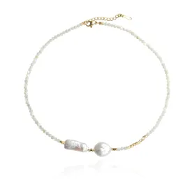 Cultured Baroque Pearl Choker Necklace Mother of Pearl Shell Round Beads Strand Necklace for Women