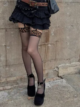 Dark leopard suspender stockings tights