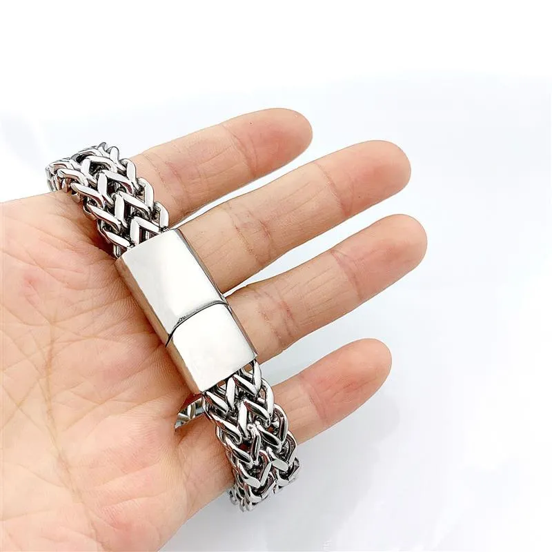 Double Layer 316L Stainless Steel Curb Cuban Link Chain Bracelets