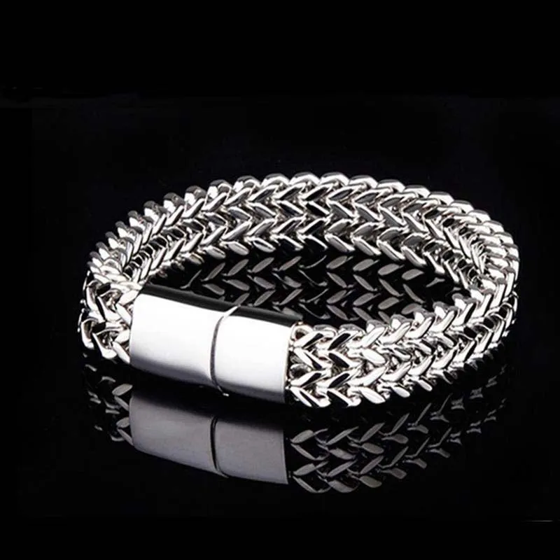 Double Layer 316L Stainless Steel Curb Cuban Link Chain Bracelets