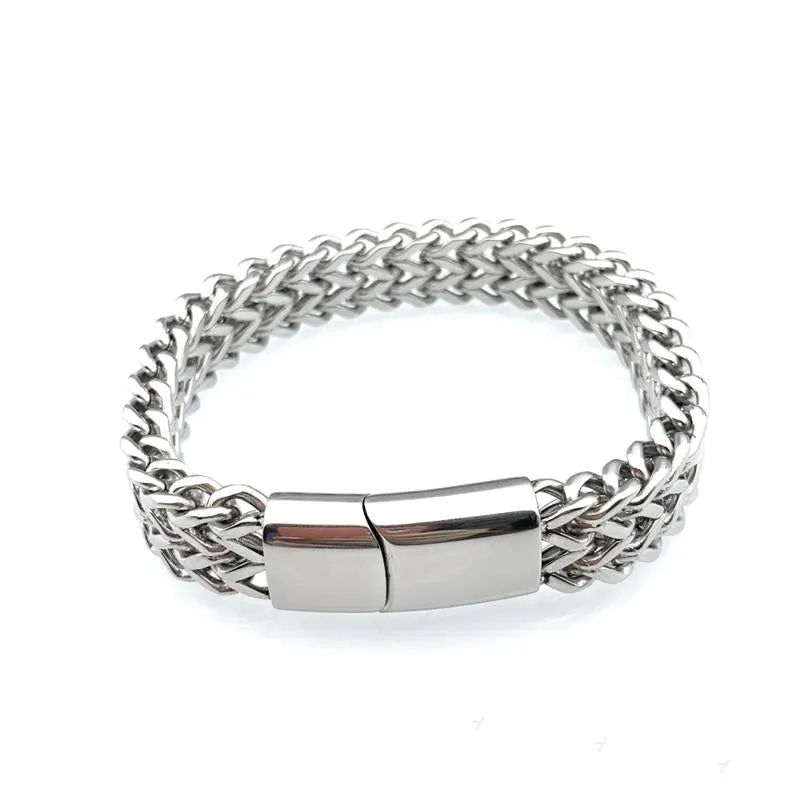 Double Layer 316L Stainless Steel Curb Cuban Link Chain Bracelets
