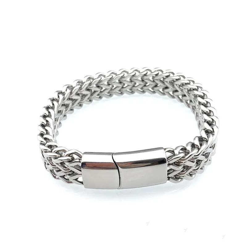Double Layer 316L Stainless Steel Curb Cuban Link Chain Bracelets