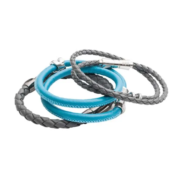 Double Wrap Criss Cross Grey Leather Bracelet