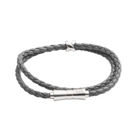 Double Wrap Criss Cross Grey Leather Bracelet