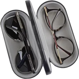 Dual Glasses Case for Two Frames - Classic Clamshell 2 Eyeglasses Case - Built-In Mirror (Black)