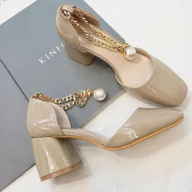 Elegant Pearl Metal Interlock Ankle Chain