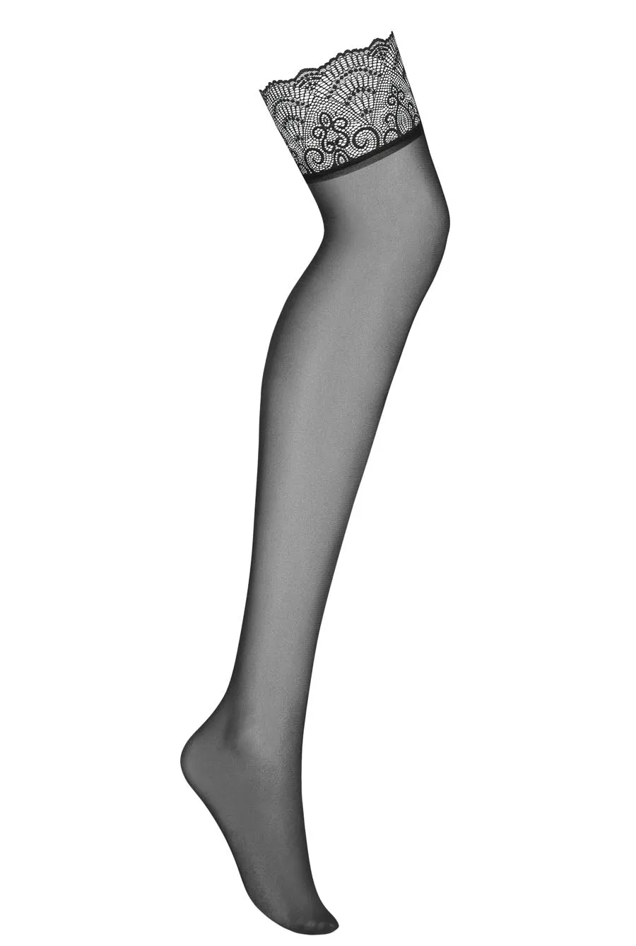 European Black Decorative Lace Top Stockings