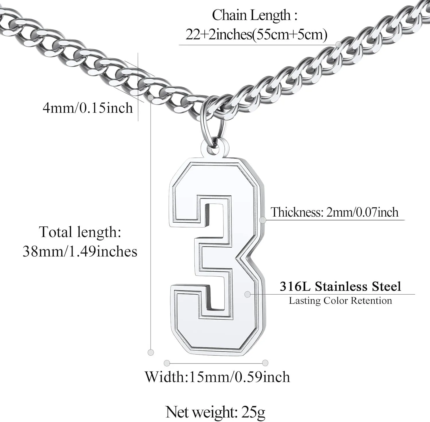 FindChic Sports Jersey Number 0 to 9 Necklaces for Men Boys Stainless Steel/ 18K Gold Plated/Black Custom 00-999 2/3 Digits Number Pendant Personalized Jewelry, with Gift Box