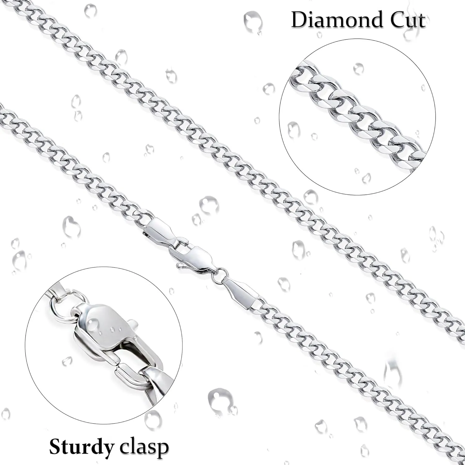 Fiusem Father's Day Gifts 3.5mm Cuban Link Chains for Men, Silver Tone/Black/14K Gold Plated Stainless Steel Necklace Chain, Mens Necklace 16, 18, 20, 22, 24, 26, 28 Inch