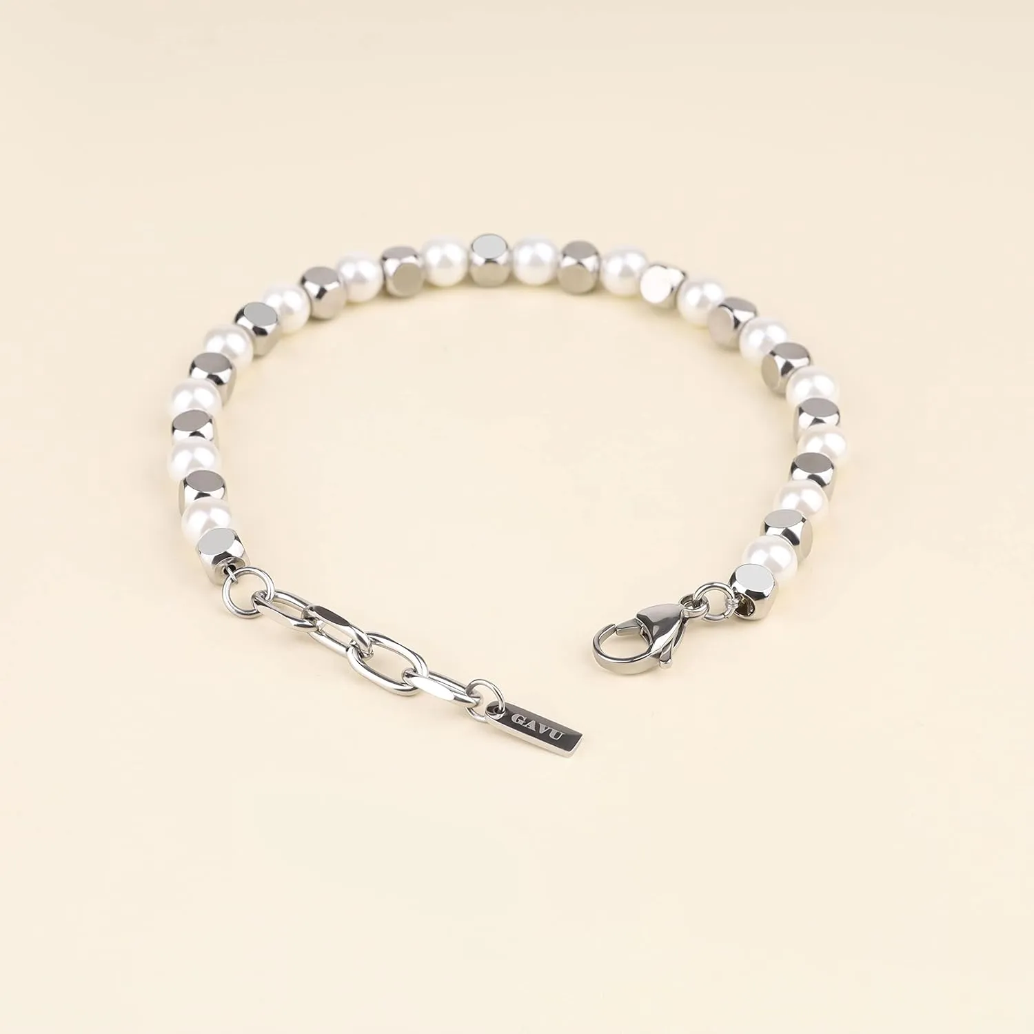 GAVU Men's Crystal Simple Beaded Bracelet for Men
