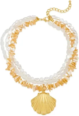 Gold Seashell Necklace For Women With Beach Sand And Bead Starfish Choker Necklace Ocean Chains Necklace Fashion Summer Necklace Jewelry