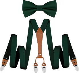 GUSLESON Suspenders & Bowtie Set Men's Elastic Band Suspenders   Bowtie for Wedding, Formal Events