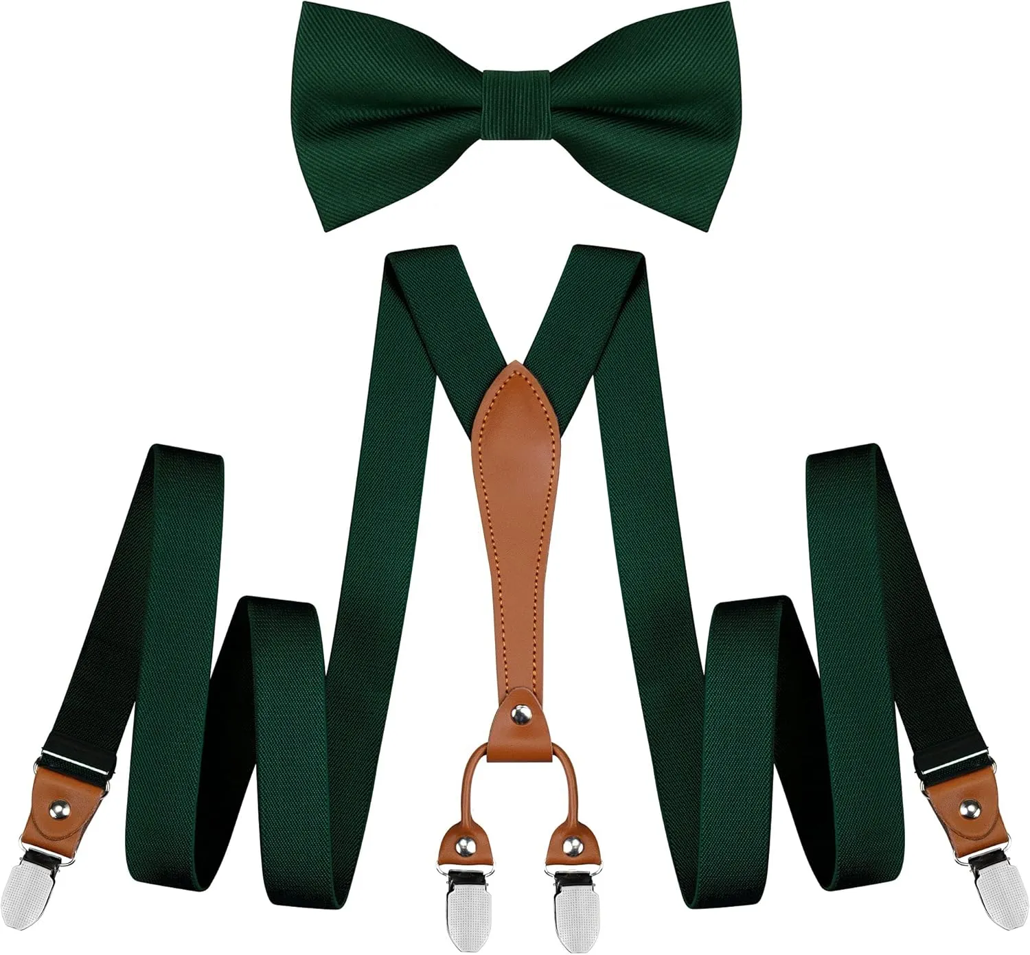 GUSLESON Suspenders & Bowtie Set Men's Elastic Band Suspenders   Bowtie for Wedding, Formal Events