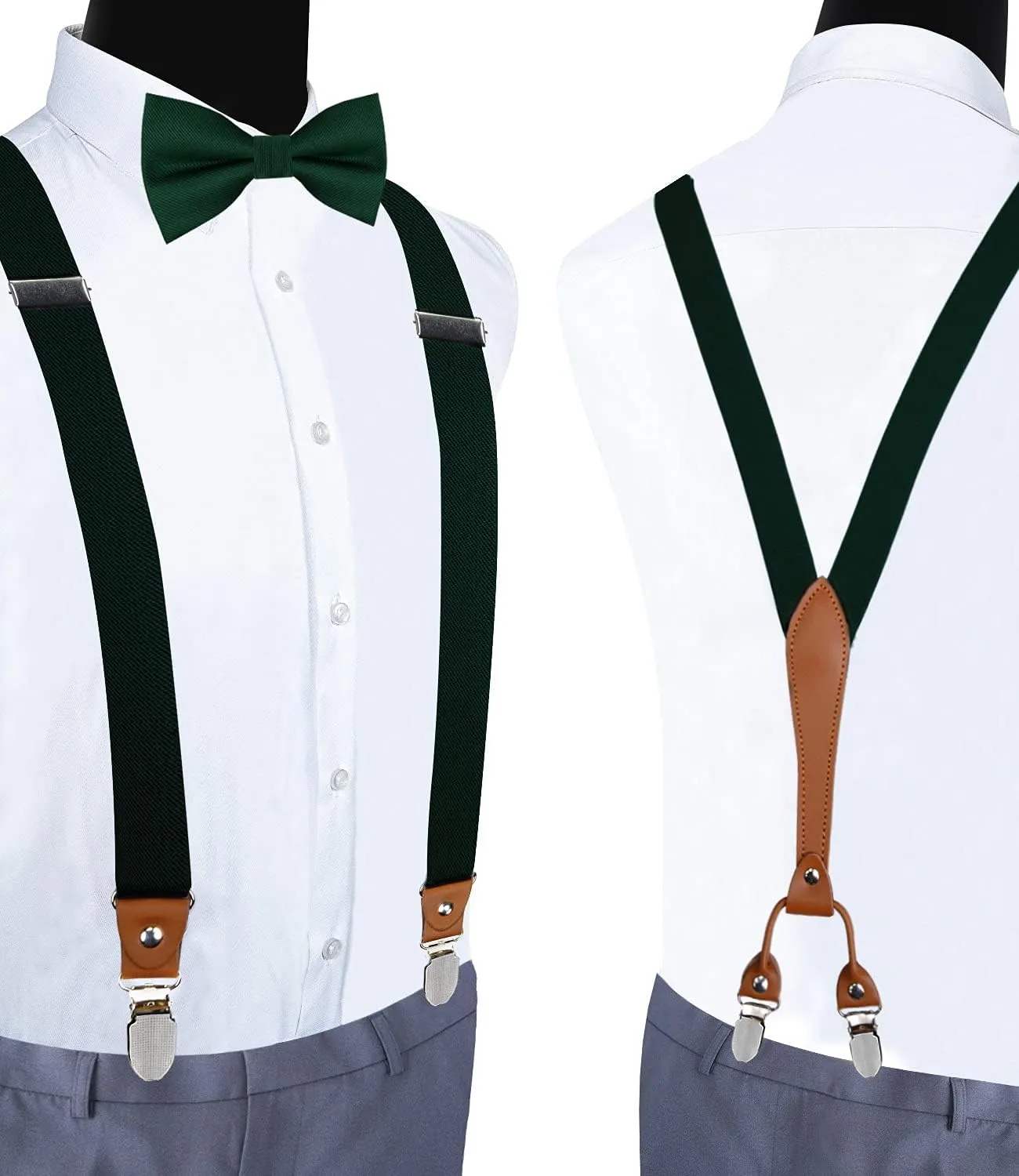 GUSLESON Suspenders & Bowtie Set Men's Elastic Band Suspenders   Bowtie for Wedding, Formal Events