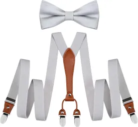 GUSLESON Suspenders & Bowtie Set Men's Elastic Band Suspenders   Bowtie for Wedding, Formal Events