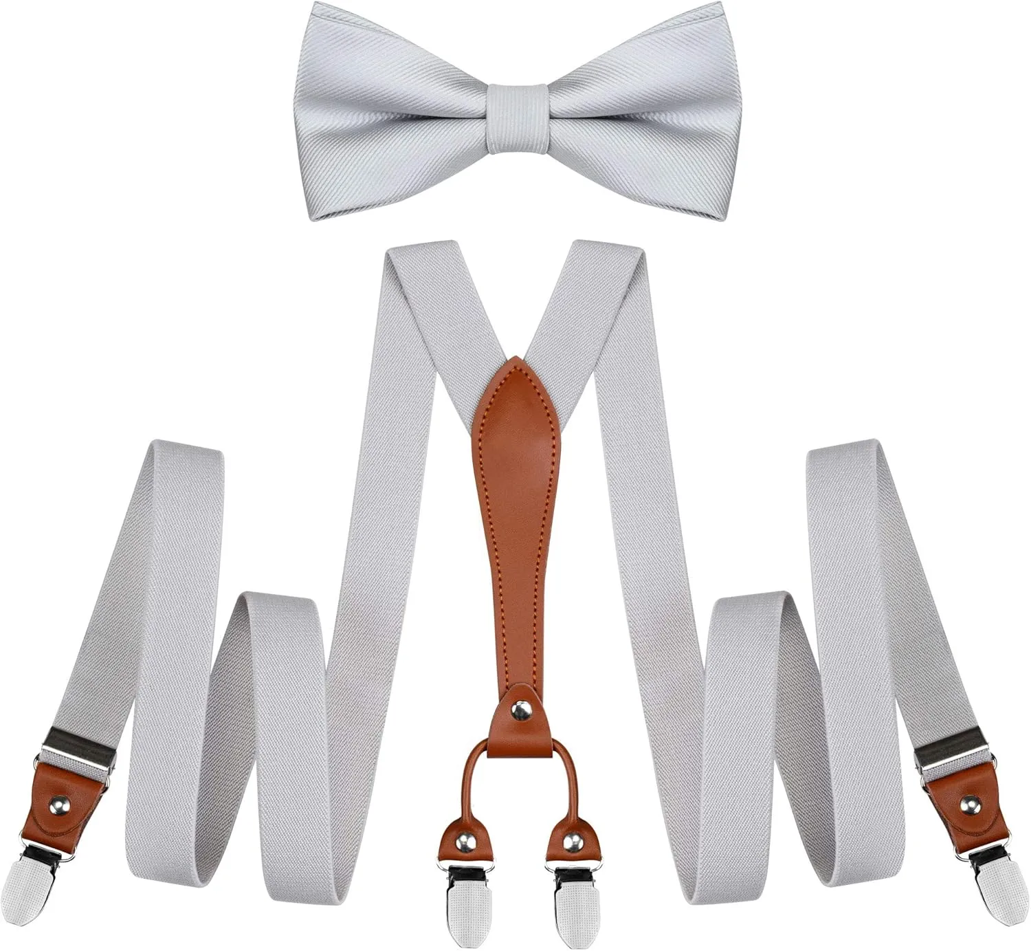 GUSLESON Suspenders & Bowtie Set Men's Elastic Band Suspenders   Bowtie for Wedding, Formal Events