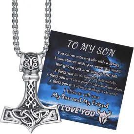 Hisatan Thor Hammer Nordic Viking Necklace Pendant for Men Women, Mjolnir Thors Hammer Celtic Necklace Stainless Steel Vintage Chain Jewelry Gift for Dad Husband Boyfriend Brother Grandson Grandpa