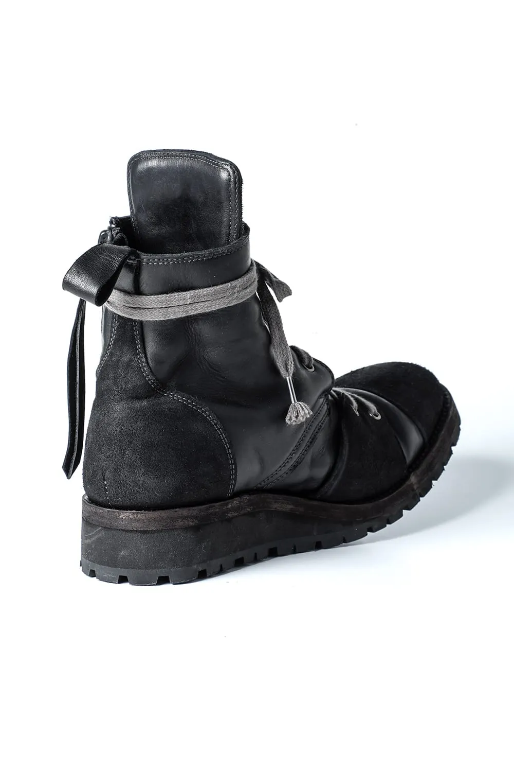 Horse Leather Lace-Up Sneaker Boots   Black