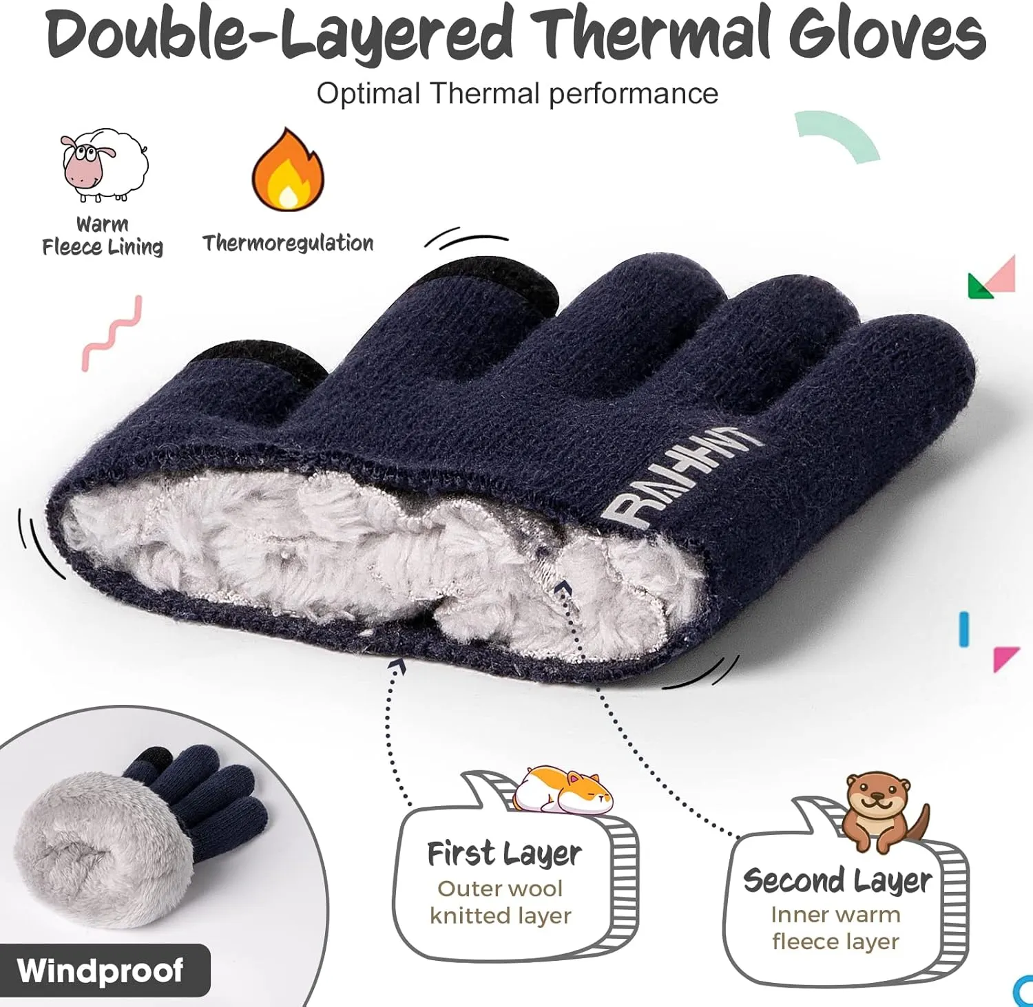 Kids Winter Gloves for Boys Girls Children Toddler Thermal Wool Knit Gloves with Insulated Fleece Lining Keep Hand Warm Gift