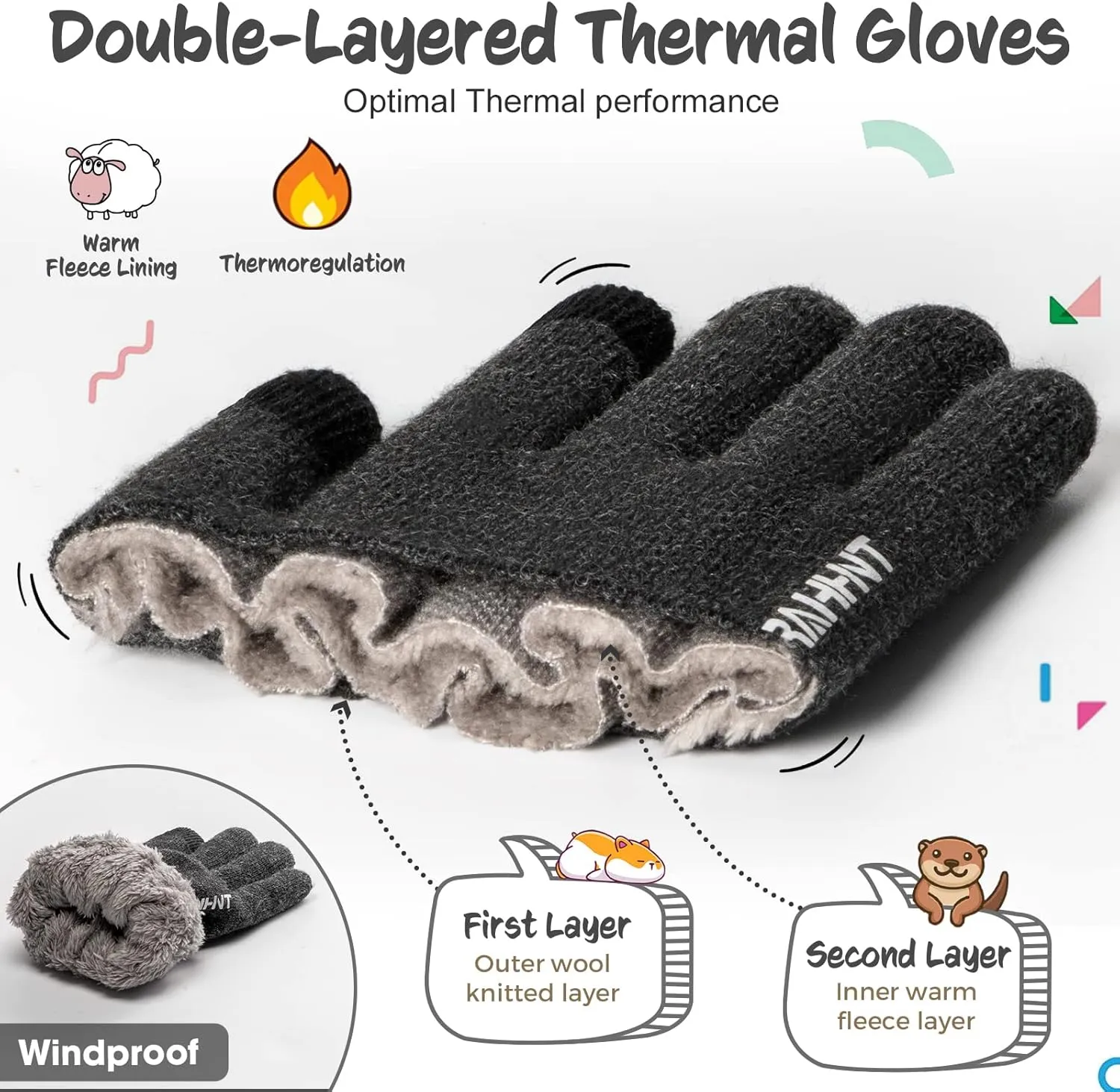 Kids Winter Gloves for Boys Girls Children Toddler Thermal Wool Knit Gloves with Insulated Fleece Lining Keep Hand Warm Gift
