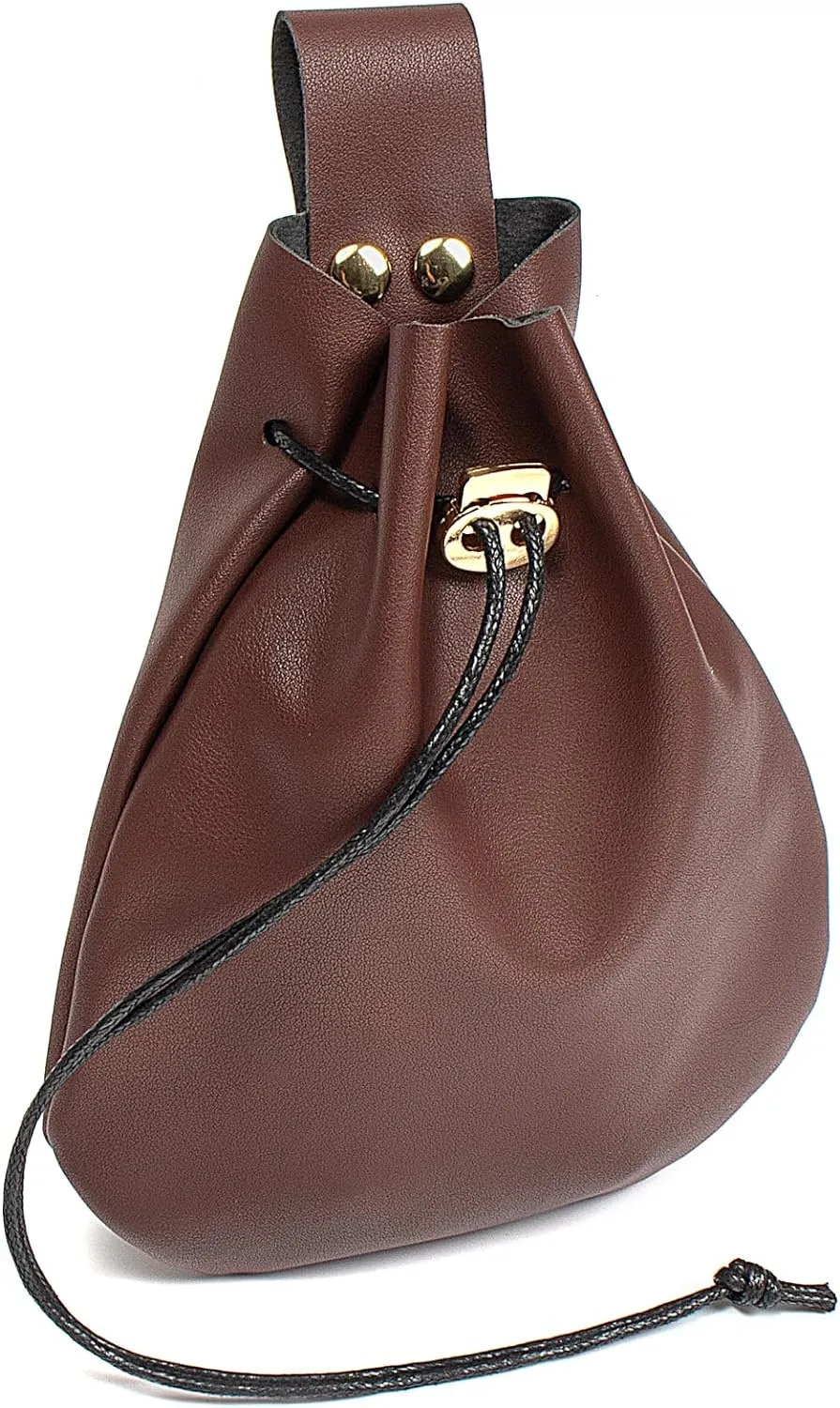 Leather Belt Pouch Medieval Vintage Renaissance Viking LARP Cosplay Costumes Drawstring Coin Purse Phone Holder Waist Bag (Brown)