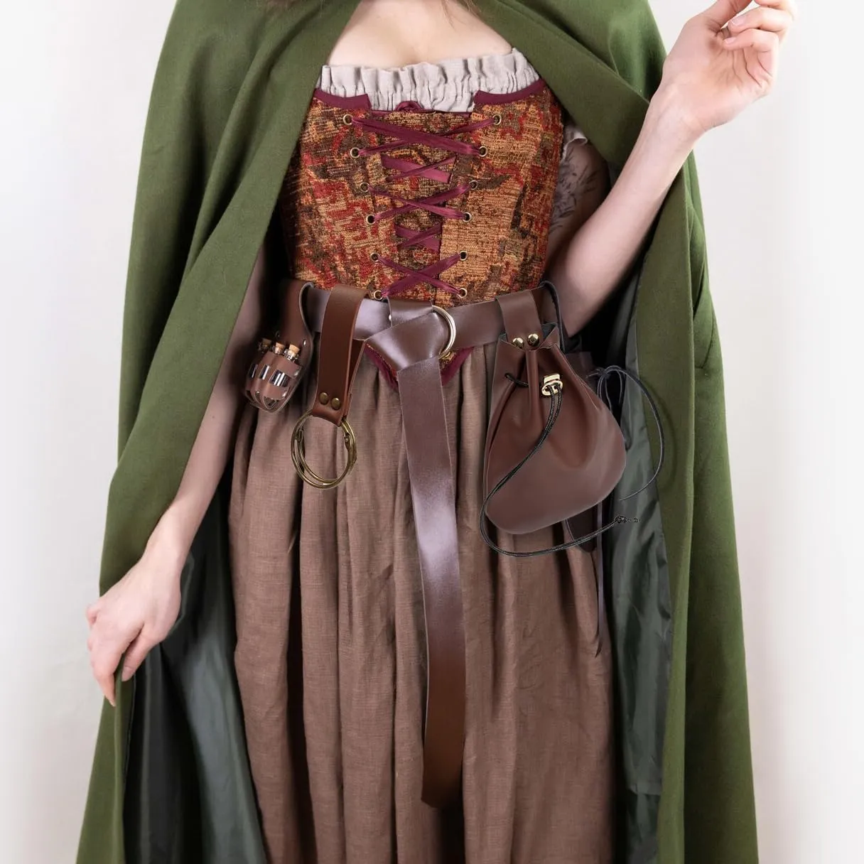 Leather Belt Pouch Medieval Vintage Renaissance Viking LARP Cosplay Costumes Drawstring Coin Purse Phone Holder Waist Bag (Brown)